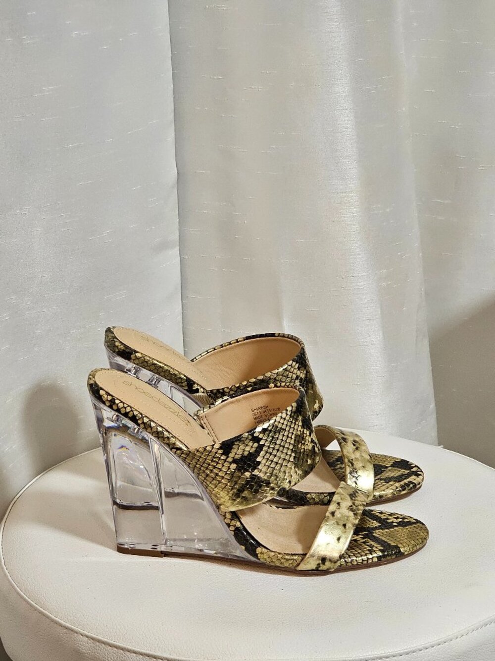 Snakeskin Print Clear Wedge Slide Sandals | Never Worn | Size 7